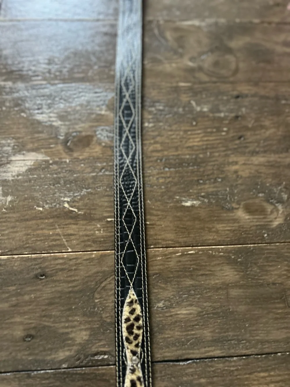 Aviator by Adelfio Vintage Belt Black Leather Faux Animal Print Made in Italy